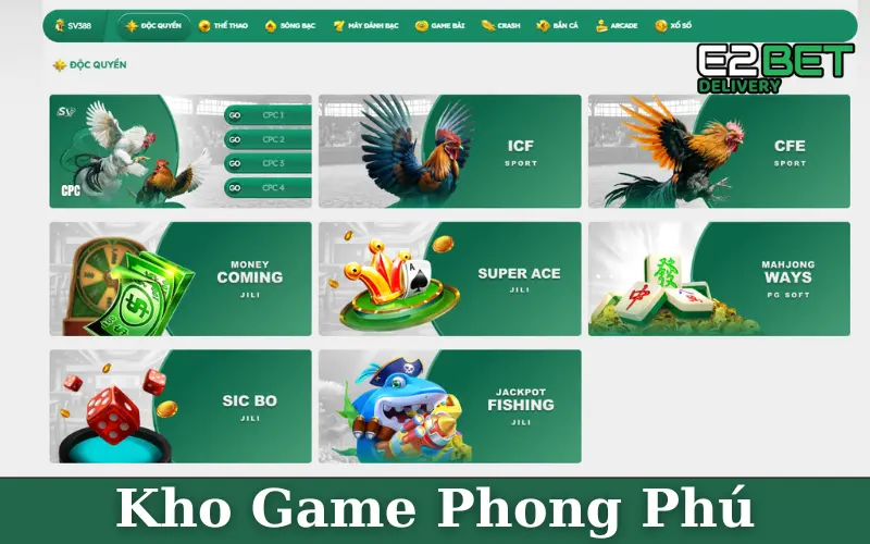 Kho game E2BET phong phú